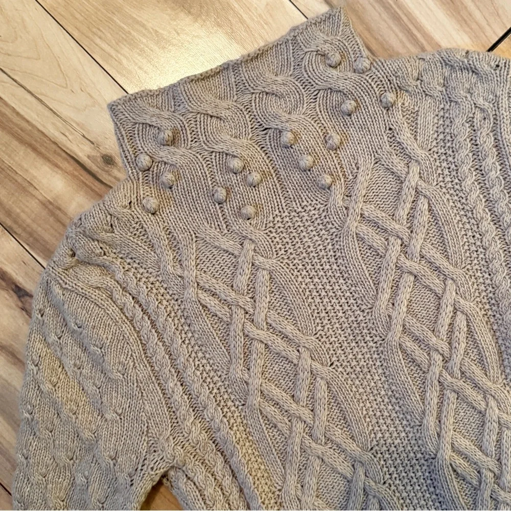 BCBG MAXAZRIA CAMEL TAN TUNIC TURTLENECK CABLE VICTORIAN WAIST LONG SLEEVE ISLE - Picture 4 of 10